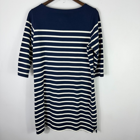 LL Bean Heritage Mariner Dress Womens Medium Petite Blue Striped Nautical Preppy - Picture 2 of 5